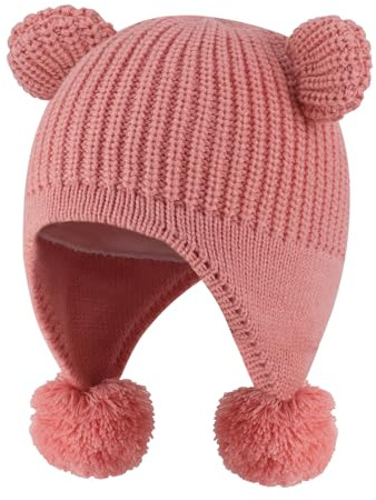 KAKU NANU Vintermössa för tjejer med sammet foder för pojkar och flickor med pompom, Rosa, 1-2 år