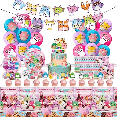 73 Stück Geburtstag Deko, Kinder Geburtstagdeko,Mädche Birthday Decorations Set mit Teller,Banner,Servietten,Luftballons,Cake Topper