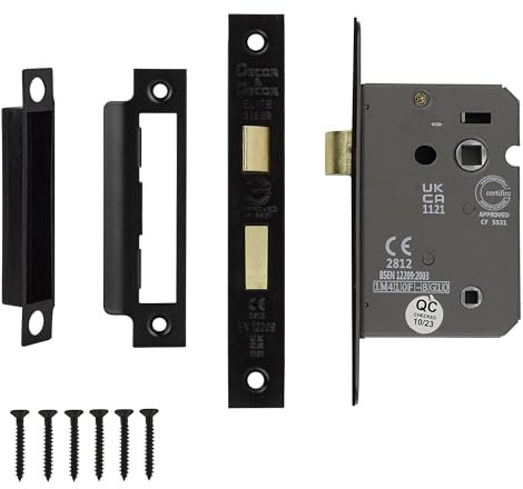 Decoranddecor Bathroom Mortice Lock - 2.5inch / 64mm - Matt Black - Fire Rated - UKCA & CE Approved