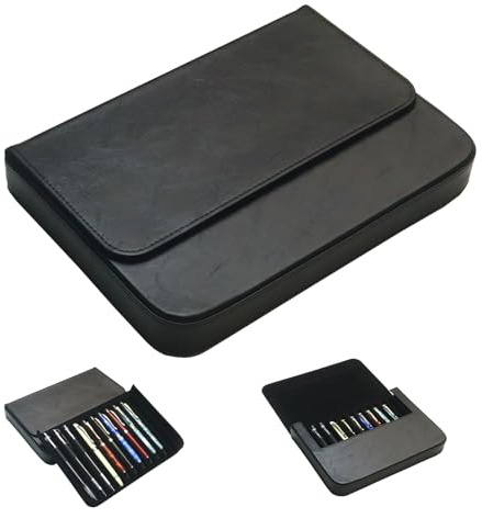 MIVLXLX PU Leather 12 Fountain Pen/Pencil Tray Case Organizer, Fashion Design, Handmade, Magnetic Closure with Drawer, Christmas Gift for Man/Woman/Office, 12 Slots(black)