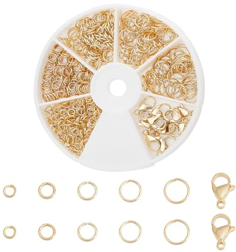 PH PandaHall 24K Vergoldetes Schmuckverschluss Set 530 Stück 4/5/6/7/8 mm 304 offene Biegeringe Aus Edelstahl Mit 10 Stück 12x7 mm Karabinerverschlüssen Für Die Herstellung von Anhängern Und Schmuck