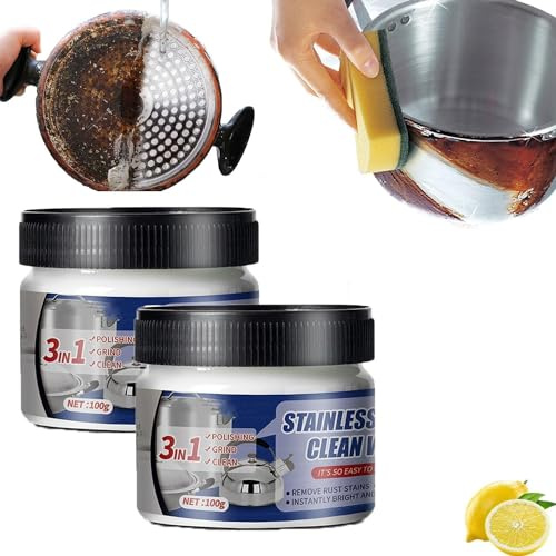 FLLUOUZH 2 Pcs Stainless Steel Clean Wax, Magical Nano-Technology Stainless Steel Cleaning Paste, Metal Polish Paste, Surface Safe, No Residue, for Pots and Pans