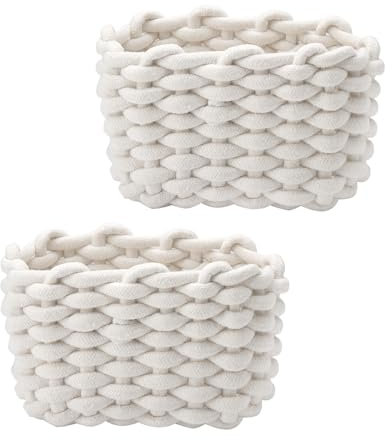 Doppelpack Aufbewahrungskörbe Wickelkorb Kleiner Korb Geflochten,Körbchen Aufbewahrungskorb Weiche Baumwolle Quadratische Badezimmer Schminke Spielzeug Regalkorb Mini Körbchen Weiß Basket