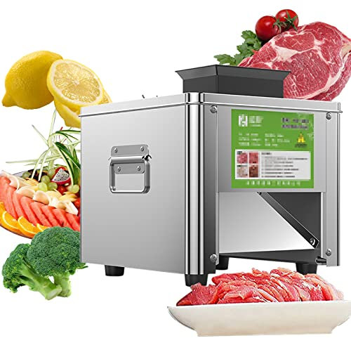 emobwdy Cortadora De Carne Eléctrica Comercial De 3,5mm, 850W Máquina Procesadora De Carne De 330 Lbs/h (Máquina Rebanadora/Máquina Trituradora/Cortador De Cubos), para Pollo De Res De Cordero,Silver