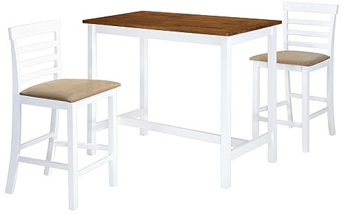 ShCuShan Bartisch mit Stühlen 3-TLG. Massivholz Braun und Weiß Bartisch Mit Barhocker Set