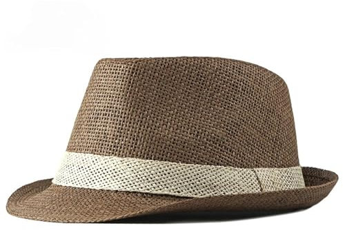 FULUJIDI Fedora Trilby Filzhut Hut Solid Jazz Hut Männer Outdoor Strand Hut Frauen Strohhut Gewebt Streifen Sonnenschirm Hut Freizeit Schnalle Beach Sun Panama Cap Braun