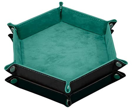 Yaoliucp 2pcs Würfel -Tablett -Hexagon -Würfel, Faltschale PU Leder Velvet Würfelhalter für Würfelspiele wie RPG, DND und andere Tischspiele für Zuhause