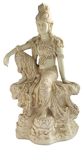 Buddha Groove Water and Moon Kuan Yin Statue, 18 Inches Tall, Indoor and Outdoor Royal Ease Kwan Yin Sculpture, Home and Garden Decor
