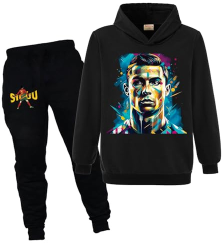 Xpialong Boys Girls Ronaldo Football Fans for Kids Football Hoodie+Pants Cotton Tracksuit Set