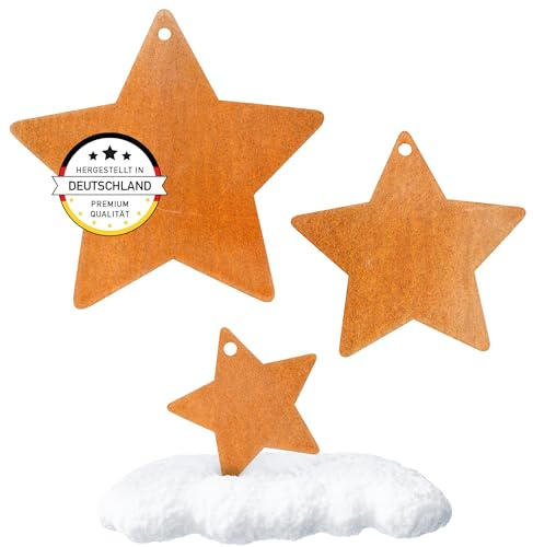 EXTRAVAGANT® 3er Set Sternen Hänger Gartendekoration Weihnachtsdeko Weihnachten Metall Stahl Rost Adventskalender Edelrost Adventskranz wetterfest Garten Wohnung Advent