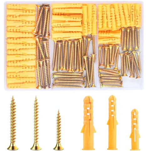 Set di 180 tasselli (90 tasselli in cartongesso, 90 viti autofilettanti per legno), tasselli di espansione M6 M8 e viti a testa piatta, per cartongesso, mattoni, cemento