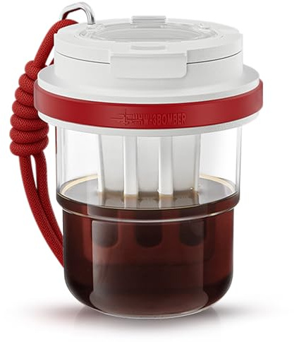 MHW-3BOMBER Cold Brew Coffee Maker Crossbody Portable 18oz - Iced Coffee Mug Tea Brewer Pitcher with Filter - Travel Coffee Tumbler for Gifts Car Office Gym, Red M5771R-OS