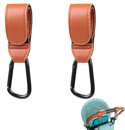 2 Stück PU Leder Kinderwagen Haken, Kinderwagen Taschen Halterung Mit Klettverschluss, Braun Haken Kinderwagen, Universal Aluminium Kinderwagenhaken, für Einkaufswagen, Kinderwagen