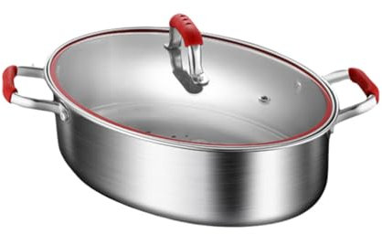JISADER Oval Fish Steamer Stainless Steel Roasting Pan Fish Poacher Steaming Pot for Potatoes, Red