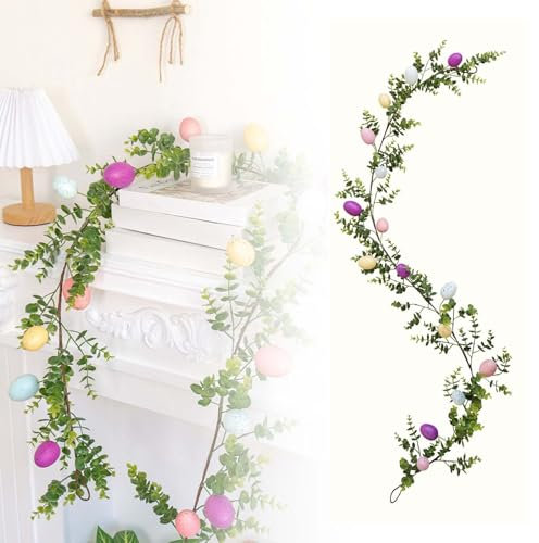 Sunfashion Ostergirlande,Fensterdeko Ganzjährig Ostern Türkranz Osterdeko Tisch Wandkranz Hängedeko Frühling Blumenkranz Deko Osterkörbchen Bastelideen,Modern Dekoration Modern Led Osterkranz Hohl Hau