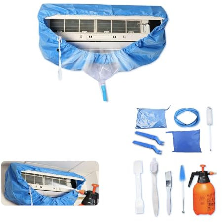 Kit di pulizia per condizionatori d'aria split Kikepilm da 12 pezzi con bottiglia da 2 litri, kit di pulizia per condizionatori d'aria a parete (azzurro cielo, grande)