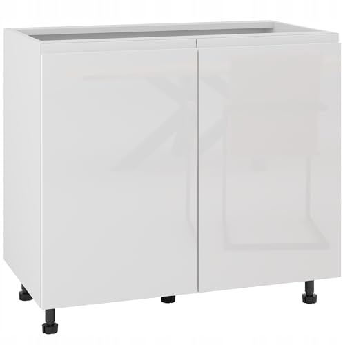 Laclar Moderne Küchenschrank MOD - zweitürig, hochglanzlackiert - ohne Griffe - MDF - mit verstellbaren Füßen - mit Regal - zum Selbstaufbau - 90x52,8x72 cm - Weiß glänzend