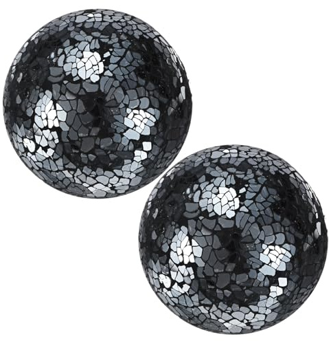 M METERXITY 2-Pack Decorative Ball for Bowls, 4 Inch Mosaic Glass Balls Decorative Glass Orbs for Home Decor/Dining Tables/Wedding Party/Coffee Table/Centerpiece Decor [Bright Black]