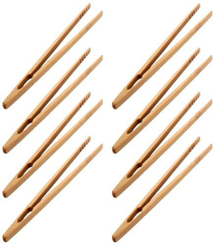 8 PCS Bamboo Tongs 17.5 cm/6.9 inch - Kitchen Cooking Tongs for Toast Bread Pickles Tea