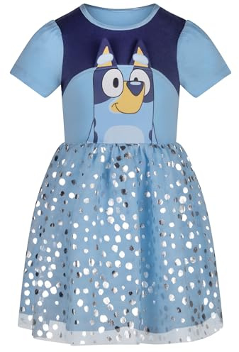 Bluey Robe de soirée pour Filles Coton/Polyester Robe de soirée décontractée, Bluey, 7-8 Ans: 128cm, Bleu