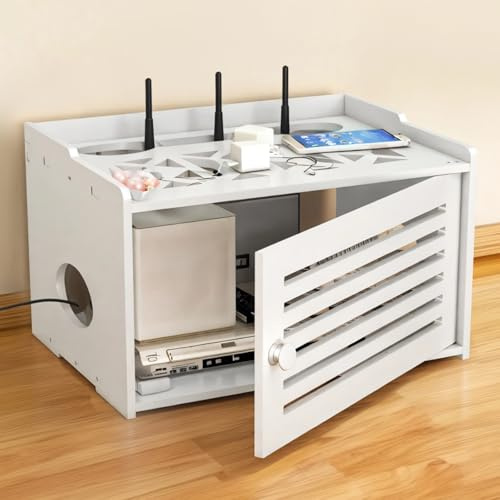 Large Router Organizer, PVC WiFi Storage Box, Modem, Cable, and Power Strip Management Rack, 14.6×10.6×9.1