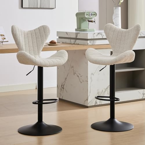DAYALANE Barhocker 2er Set, Barstuhl höhenverstellbar & drehbar, Oatmeal | Bar Stools mit Lehne & Fußstütze, Küchenhocker aus Chenille, Bistrohocker Tresenhocker für Küche Bistro Café
