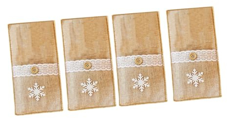 WEKAMOS 4pezzi Tasca Cucchiai Natale in Lino Naturale Borsa Forchette Sacchetto Per Stoviglie Design Fiocco Per Hotel e Ristoranti