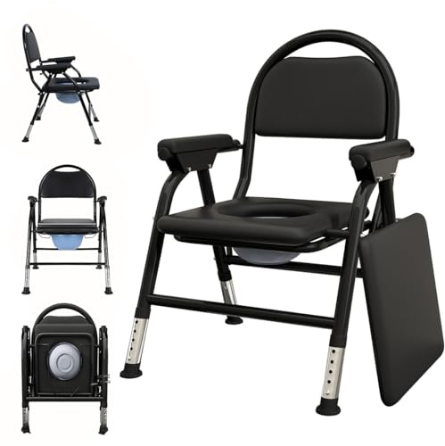 Bedside Toilet Chair, Height-Adjustable Toilet with armrests, Folding Chair with backrest, Suitable for Adults, Elderly People, Disabled Individuals, and Pregnant Women.