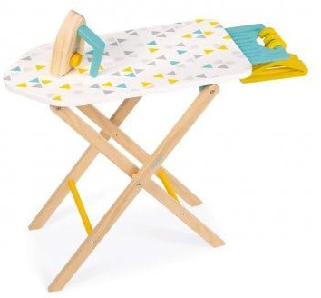 cavernedesjouets Set de Repassage en Bois - Planche Table a Repasser Pliable + Fer + 3 cintres - Jouet d'imitation 3/8 Ans - Set Menage Enfant + 1 Carte