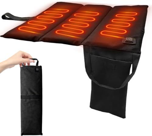 Heizkissen,3 Heizstufen Beheiztes Sitzkissen Faltbar Wärmekissen Tragbares USB,50-65°C Schnelles Aufheizen Rückenwärmer für Außenbereich,Camping und Angeln (Schwarz)