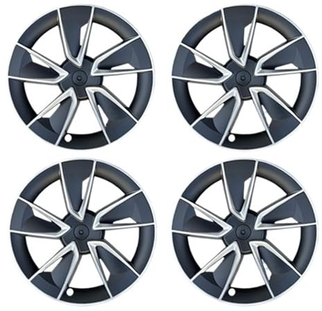4-teiliges Radkappen-Set, kompatibel mit Tesla Model Y Juniper, 19 Zoll, 2025, Ersatzradkappe, Radnabenkappe, Komplettrad-Zubehör(Black Sliver)