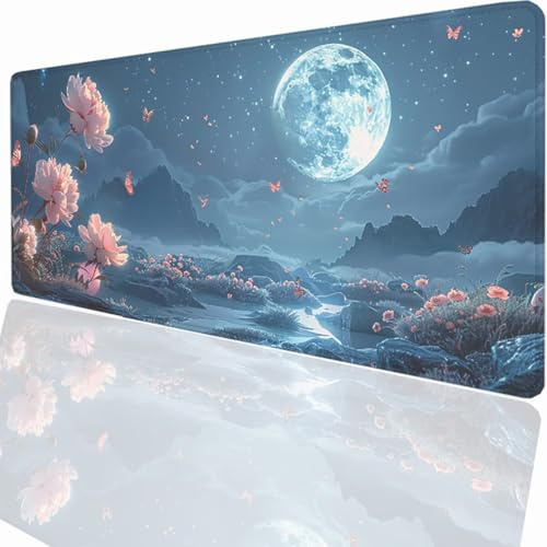 Tappetino per Mouse XXL 1500x800x3mm Tappetino Mouse Gaming Grande, Mousepad Base in Gomma Antiscivolo, Tappeto per Tavolo da Gaming per Mouse e Tastiera, Accessori PC Cielo Stellato Fiore LMDT9262