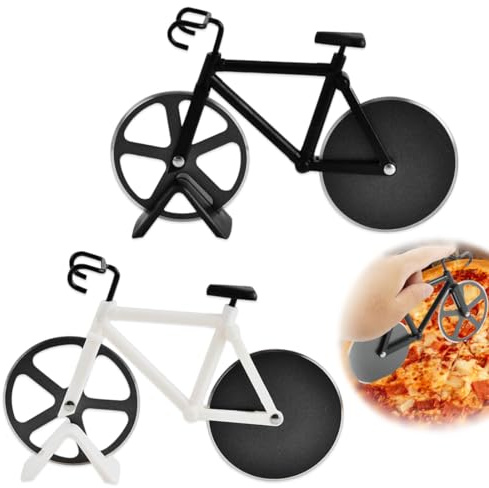 KAHZOR 2 Stück Pizzaschneider Fahrrad Geschenkideen, Pizzaschneider Lustig, Edelstahl Pizzaroller Mit Antihaftbeschichtung, Lustige Küchenutensilien, Pizza Zubehör Geschenk, Fahrrad Zubehör Lustig