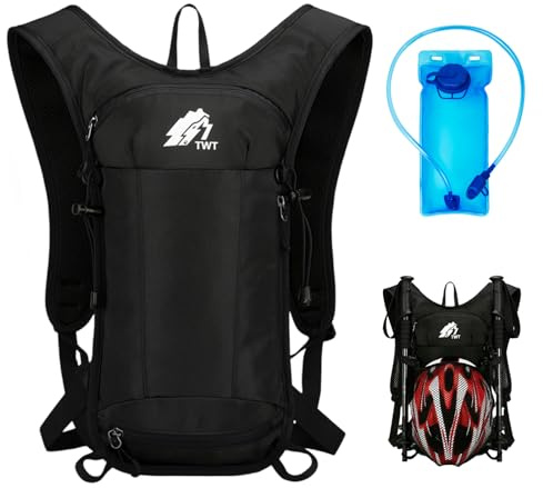 Cioquli 15L Fahrradrucksack, Trinkrucksack mit 2L Trinkblase und Helmnetz, Wanderrucksack für Herren & Damen, MTB & Motorrad Rucksack, Wasserrucksack Klein für Radfahren, Laufen, Skifahren, Schwarz