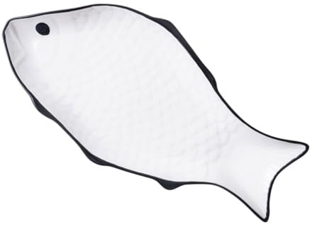 Yardwe Ceramic Fish Steaming Plate Fish Serving Plate White Fish-Shape Heat-Resistant Smooth Surface for Home and Hotel Use