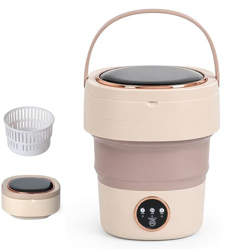 Lavatrice portatile da 20 l, mini lavatrice pieghevole con cestello girevole, 3 modalità per viaggi e piccoli spazi (beige)