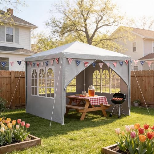 JOIEYOU Pavillon 3x3m Wasserdicht Partyzelt mit 4 Seitenwänden & Reißverschlusstür Gartenpavillon aus Metallgestell für Garten, Party, Camping (Grau)