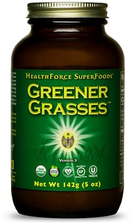 HealthForce SuperFoods Greener Grasses Alkalizer Powder - 5 oz - Vegan Greens Powder, Superfood Complex, Great Source of Fiber, Promotes Healthy Gut - Gluten Free, Organic - 35 Servings
