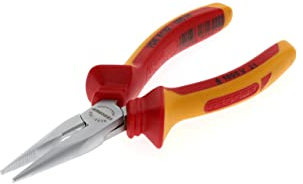 GEDORE Pinza VDE a Becchi Mezzotondi, Ganasce Lunghe, Dentata, Dritta, Temprata a Induzione, Pinza Elettricista, Isolata, Lunga 160 mm, VDE 8132-160 H