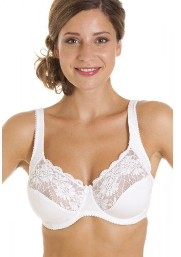 Camille Underwired Lace Full Cup Bras for Women - Womens Bras with Floral Lace Detailing & Adjustable Straps 36DD White