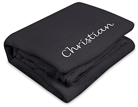 digital print Kuscheldecke mit Namen Christian Bestickt - Farbe Anthrazit - personalisierte Decke, Wolldecke
