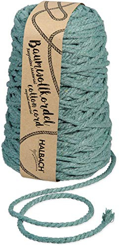 Halbach Cordoncino di cotone riciclato, larghezza 5 mm, lunghezza 80 metri, filato di cotone sostenibile per macramè o fai da te, colore: verde salvia