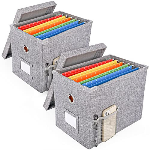 Miuwauer Aktenbox aus Leinen, zusammenklappbar, tragbar, mit Deckel, zum Aufhängen von Briefen, platzsparend, für Zuhause, Büro, Grau, 2 Stück
