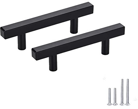 Meisax 10 Stück Möbelgriff 76 mm Griffe für Küchenschränke, Schrankgriffe aus Edelstahl Schubladengriffe in Schwarz, Küchengriffe mit Schrauben, Bohrlochabstand: 76 mm