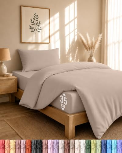 Utopia Bedding - Housse de Couette 135x200cm, Drap Housse 90x190cm et Taie d'oreiller 50x75cm - Microfibre brossée Polyester Douce (Beige)