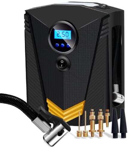Fayet Digital Car Tyre Inflator Air Tool Portable Air Compressor Car Tyre Pump Automatic 12V Electric Air Pump Tyre Inflation with Tyre Pressure Gauge Valve Adaptors LED Light
