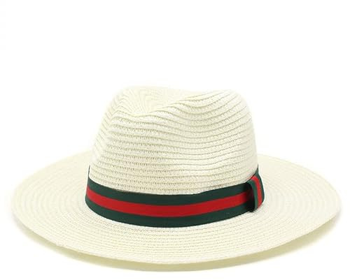 HHF Mützen & Hüte, Frühling und Sommer Sonnenschutz Outdoor Sonnenschutz Panamahut, europäischer und amerikanischer Vintage Jazz Hut mit flacher Krempe, Strohhut for Männer und Frauen ( Farbe : Milk W