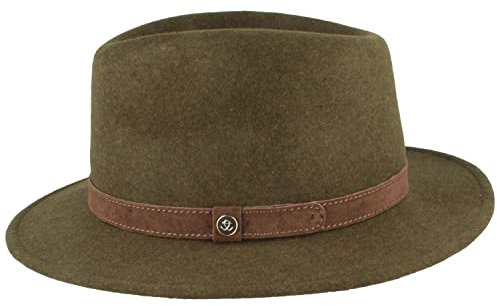 Breiter Rollbarer Outdoor Filzhut, Trekkinghut, Wollhut mit Ohrenklappen, 100% Wolle, Wasserabweisend, Faltbar, Herren und Damen, Oliv 63