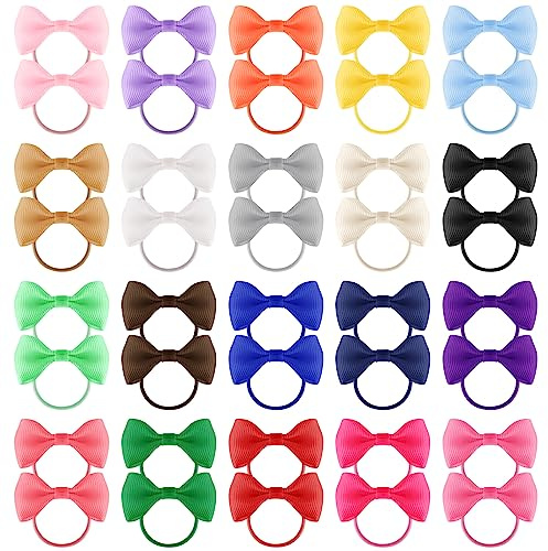 40PCS Baby Hair Bows with Elastic Bands | Soft No-Hurt Toddler Hair Ties for Girls 1-5 Years | Non-Slip Mini Bow Hair Accessories for Ponytails, Pigtails & Braids (20 Colours Mix)