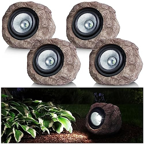 Candieslife Solar Garden Rock Lights Outdoor - IP65 LED Waterproof Solar Spotlight, Solar Powered Landscape Lights Decorative Garden Stone Light for Pathway, Walkway, Yard, Patio (4 Pack)